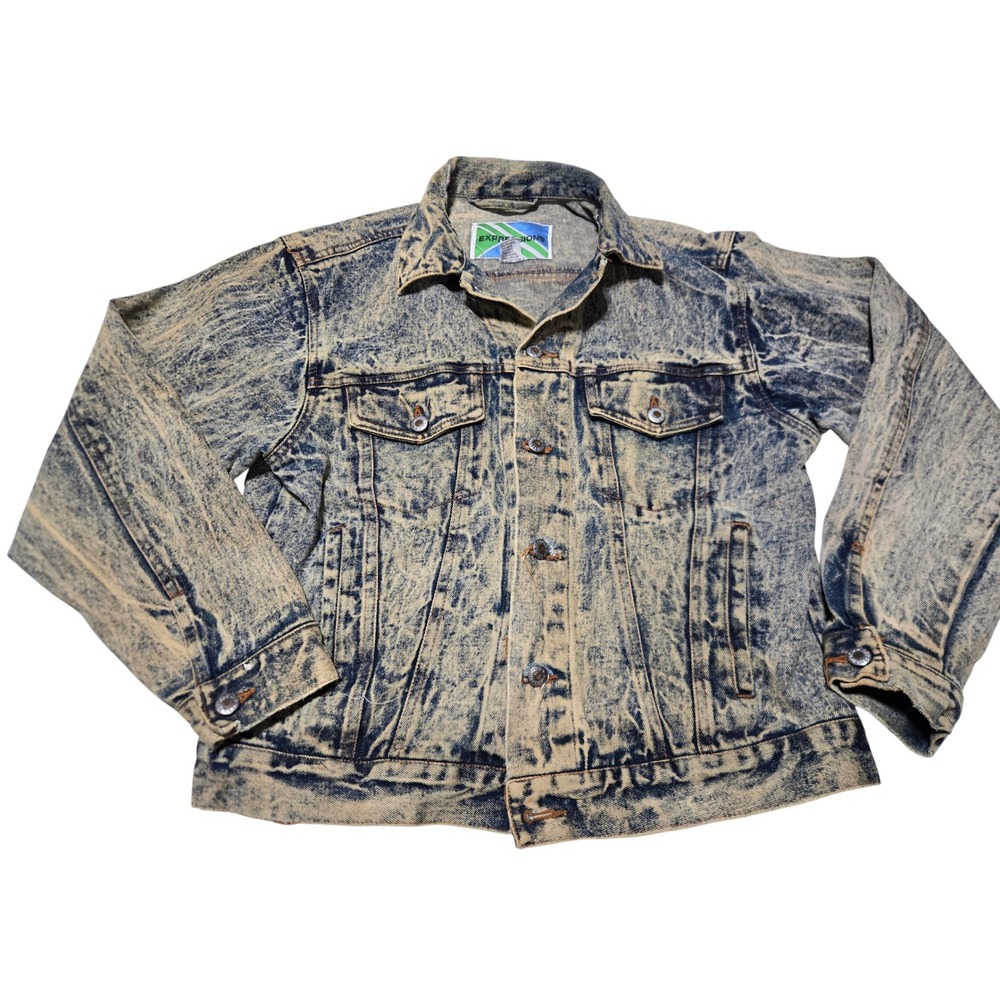 90s Mens Acid Wash Denim Jacket Blue Vintage Size M Boxy